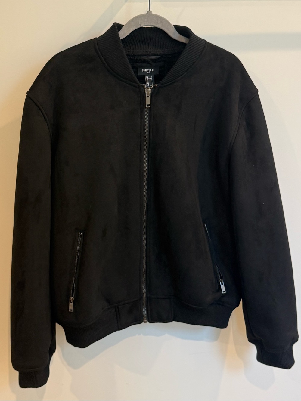 Men’s Faux Suede Black Bomber Jacket with Zip Pockets